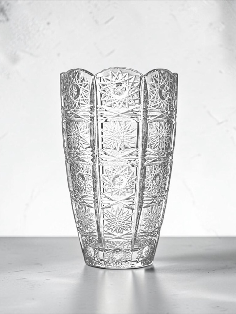 Vintage Bohemia Czech Crystal Queen’s Lace Hand-Cut Vase 6”